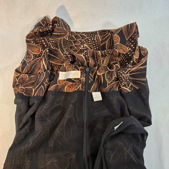 DANA BUCHMAN Y2K Whimsigoth Brown/Black Floral SILK Faux Wrap Tie Dress Size 10. - Picture 10 of 16